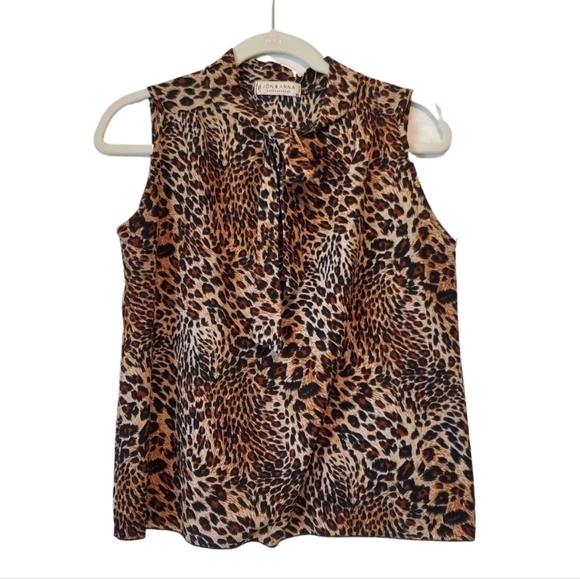 Jon & Anna Tops - Jon & Anna Leopard Print Sleeveless Tie Neck Blouse M
